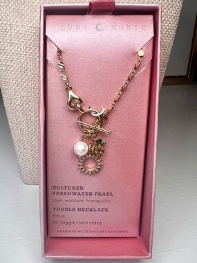 Luna Norte Gold Toggle Necklace with Charms - Cultured Freshwater Pearl